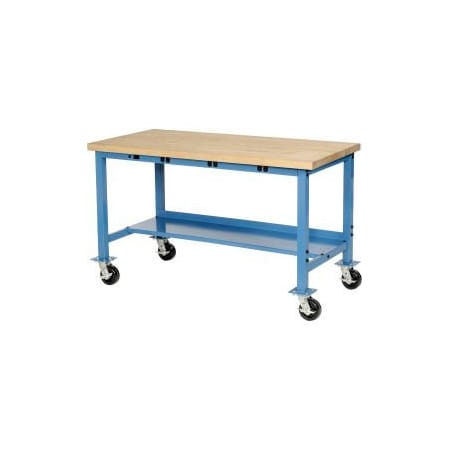 GLOBAL EQUIPMENT 72 x 36 Mobile Production Workbench - Power Apron, Shop Top Safety Edge Blue 249147BBL